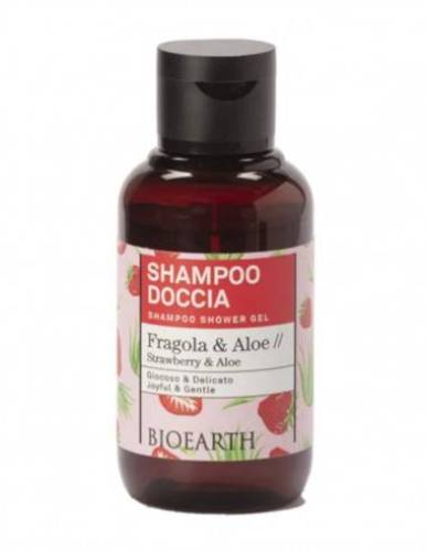 Sampon si gel de dus, Travel size, cu Capsuni si Aloe, 100 ml, Family Bioearth