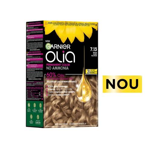Vopsea de par permanenta fara amoniac 7.13 Beige Dark Blonde Olia, 174ml, Garnier