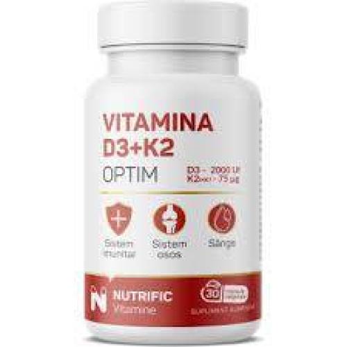 Vitamina D3 2000 UI si K2 75 mcg, Optim, 30 capsule vegetale, Nutrific