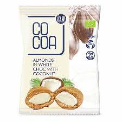 Migdale in ciocolata alba cu cocos, eco-bio, 70 g, Cocoa