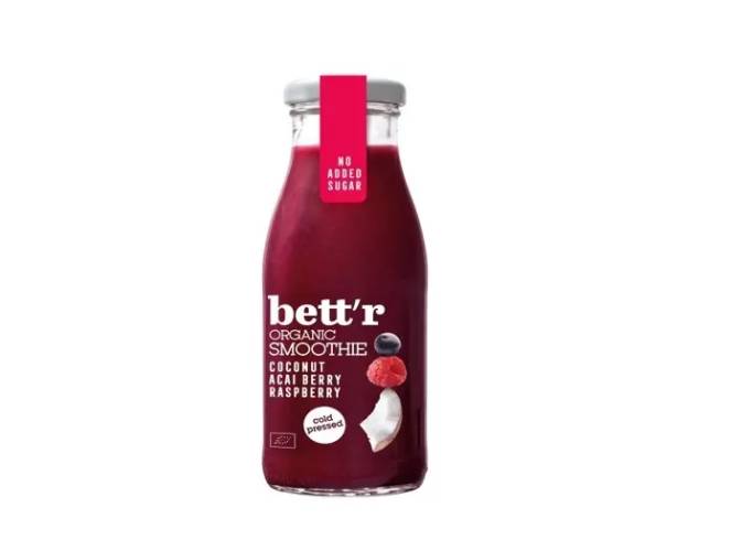 Smoothie cu zmeura, acai si cocos, fara zahar, eco-bio, 250 ml, Bettr