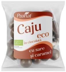 Nuci caju glazurate in ciocolata cu lapte cu aroma de caramel sarat, eco-bio, 50 g, Pronat