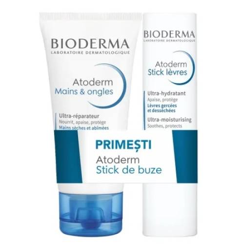 Pachet Crema de Maini Atoderm 50 ml + Stick de Buze Atoderm 4 g, Bioderma
