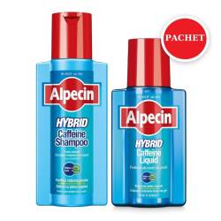 Pachet Alpecin Hybrid: Sampon Caffeine pentru scalp sensibil 250ml + Tratament fara clatire 200ml