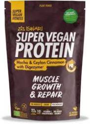 Pulbere proteica cu mocha si scortisoara Ceylon cu DigenZyme, dupa efort, Super Vegan Protein, eco-bio, 875 g, Iswari