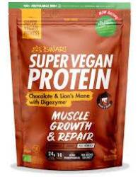 Pulbere proteica ciocolata si coama de leu cu DigeZyme, dupa efort, Super Vegan Protein, eco-bio, 875 g, Iswari