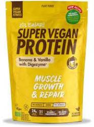 Pulbere proteica cu banane si vanilie cu DigeZyme, dupa efort, Super Vegan Protein, eco-bio, 400 g, Iswari