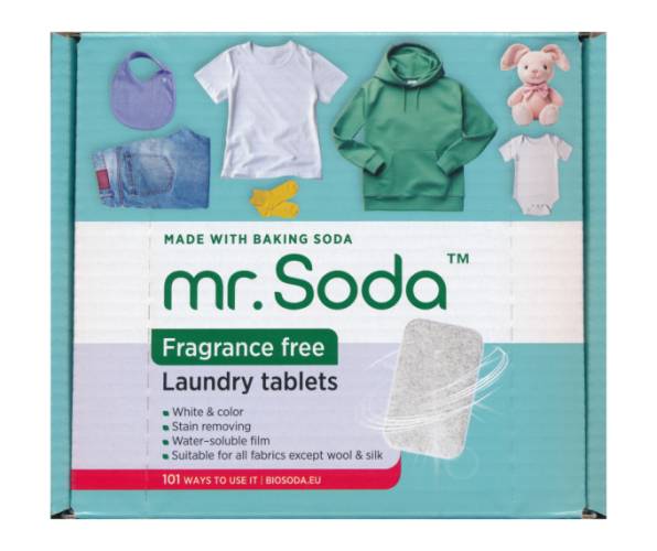 Tablete ecologice pentru masina de spalat rufe cu bicarbonat de sodiu, 30 bucati x 25g, Mr.Soda