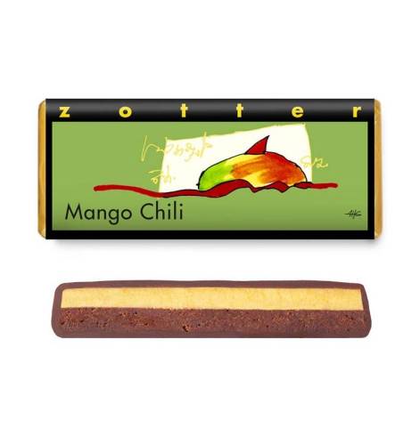 Ciocolata neagra cu lapte umpluta cu mango chili, eco-bio si fairtrade, 70 g, Zotter