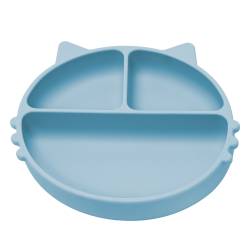 Farfurie compartimentata din silicon cu ventuza Kitty Aqua Blue 6 luni+, 1 bucata, Appekids