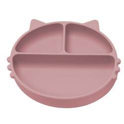 Farfurie compartimentata din silicon cu ventuza Kitty Old Rose 6 luni+, 1 bucata, Appekids