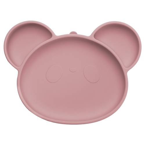 Farfurie din silicon cu ventuza Panda Old Rose 6 luni+, 1 bucata, Appekids