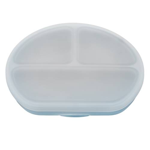 Farfurie compartimentata din silicon cu ventuza si capac Aqua Blue 6 luni+, 1 bucata, Appekids
