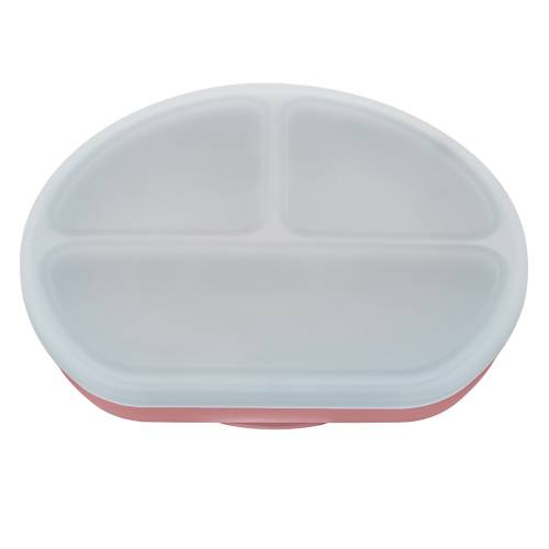 Farfurie compartimentata din silicon cu ventuza si capac  Old Rose 6 luni+, 1 bucata, Appekids