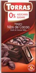CIOCOLATA NEAGRA Cu BUCATI CACAO, Fara zahar si Gluten 75G - TORRAS