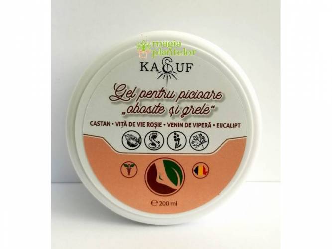 Gel pentru picioare obosite si grele cu extract de castan, venin de vipera, eucalipt, vita de vie rosie, 200 g, Kasuf