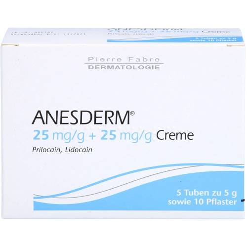 Anesderm 25 mg/g + 25 mg/g Creme + 10 Pflaster 25 g