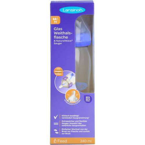 Lansinoh Weithalsflasche Glas 240 ml mit Sauger M 1 St