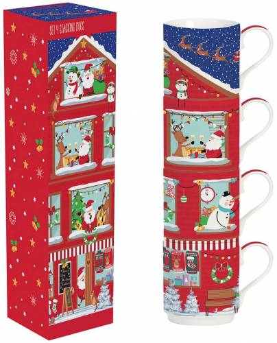 Set 4 cani de portelan, 0.275l, Christmas Neighbours - Pronat