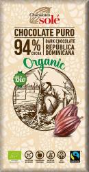 Ciocolata neagra fairtrade, fara gluten Eco-Bio 94% cacao 100g - Chocolates Sole