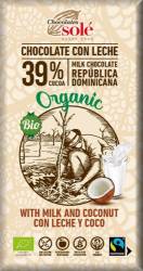 Ciocolata cu lapte si cocos fairtrade Eco-Bio 100g - Sole