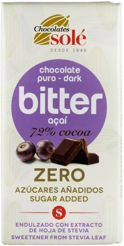 Ciocolata neagra 72% cacao cu acai, indulcita cu stevie 100g - Sole