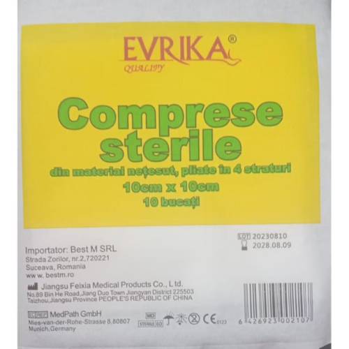 Comprese sterile netesute, pliate, 10x10 cm, 10 buc, Evrika Quality