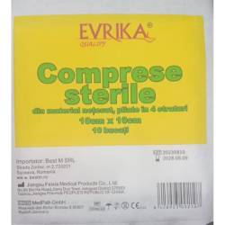 Comprese sterile netesute, pliate, 10x10 cm, 10 buc, Evrika Quality