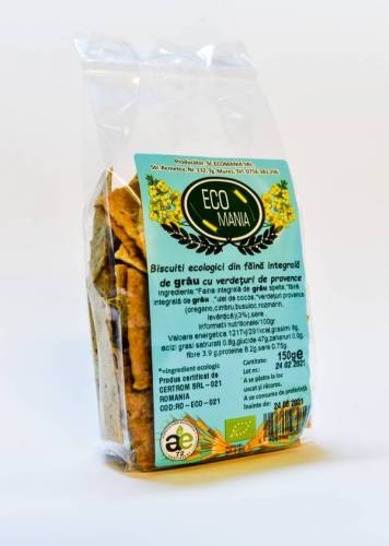 BISCUITI INTEGRALI CU VERDETURI PROVENSE Eco-Bio 150G - ECOMANIA