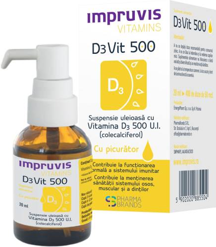 Impruvis D3Vit 500 cu Picurator - Vitamina D3 500 U.I. - 20 ml