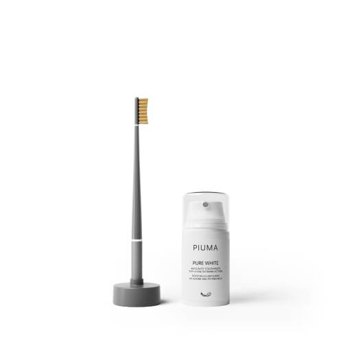 Set Pasta de dinti + Periuta Gold Asphalt Grey, 75ml, Piuma