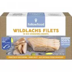 File de somon salbatic in ulei de floarea-soarelui, eco-bio, 90 g, Followfish