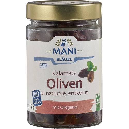 Masline Kalamata fara sâmburi cu oregano, raw vegan, eco-bio, 175 g, Mani
