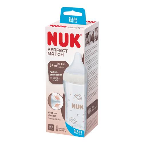 Biberon din sticla Perfect Match, tetina marimea M, 230ml, Nuk