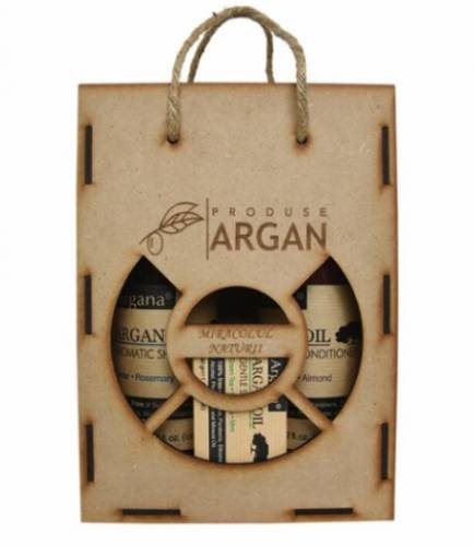 Set cadou cutie lemn Sampon + Balsam + Sapun cu ulei de argan, Argana