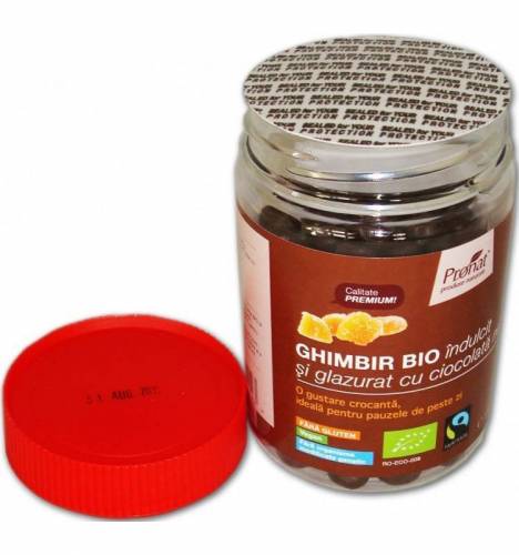 Ghimbir indulcit si glazurat cu ciocolata neagra, 130g - Pronat