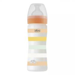 Biberon cu tetina din silicon WellBeing PP 2 luni+ Orange, 250ml, Chicco