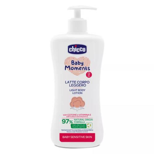 Lotiune dermatologica fluida pentru corp Baby Moments Sensitive 0luni+, 500ml, Chicco