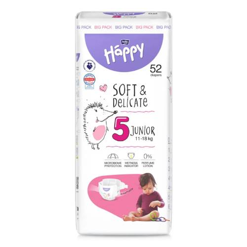 Scutece Happy Soft & Delicate 11-18 kg Junior Marimea 5, 52 bucati, Bella Baby