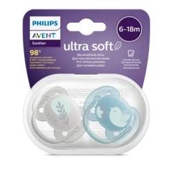 Avent Suzete Ultra Soft SCF091/15 pentru 6-18 luni Bleu/Gri, 2 bucati