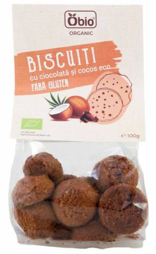 Biscuiti cu ciocolata si cocos, fara gluten, eco-bio, 100g - Obio