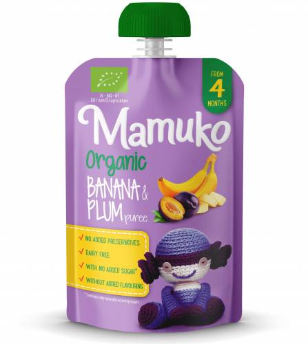 Piure de banane si prune, eco-bio, 100g Mamuko