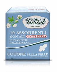 Absorbante de noapte extra lungi din bumbac bio, hipoalergenic, 3picaturi, 10buc - Vivicot