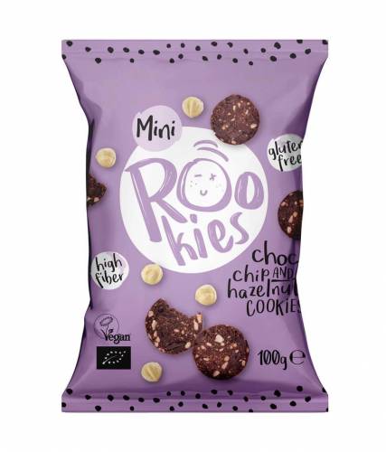 Mini cookies cu ciocolata si alune, fara gluten, eco-bio, 100g - Rookies