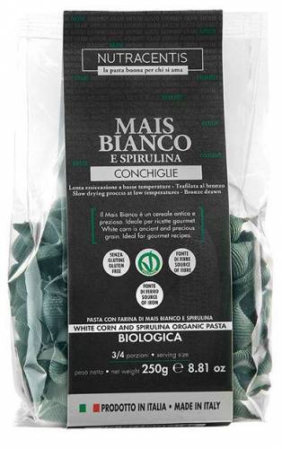 Paste din faina de porumb alb cu spirulina, fara gluten, eco-bio, 250g Nutracentis