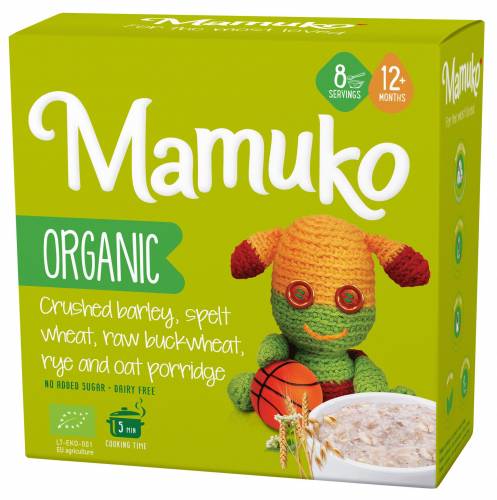 Porridge din 5 cereale: orz, spelta, hrisca, secara si fulgi de ovaz, eco-bio, 12+ luni, 200g, Mamuko