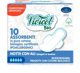 Absorbante de noapte din bumbac bio, hipoalergenic, compostabil, 10buc - VIVICOT BIO