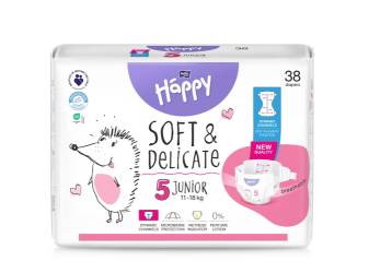 Scutece Happy Soft & Delicate 11-18 kg Junior 5, 38 bucati, Bella Baby