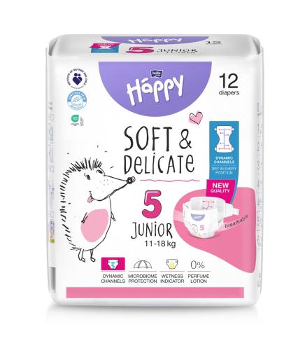 Scutece Happy Soft & Delicate Marimea 5 Junior 11-18kg, 12 bucati, Bella Baby