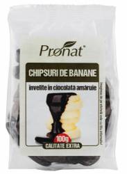 Chipsuri de banane invelite in ciocolata amaruie, 100g - Pronat